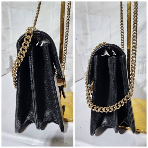 Authentic GUCCI Dollar Calfskin Interlocking G Shoulder Bag Black - Picture 8 of 15